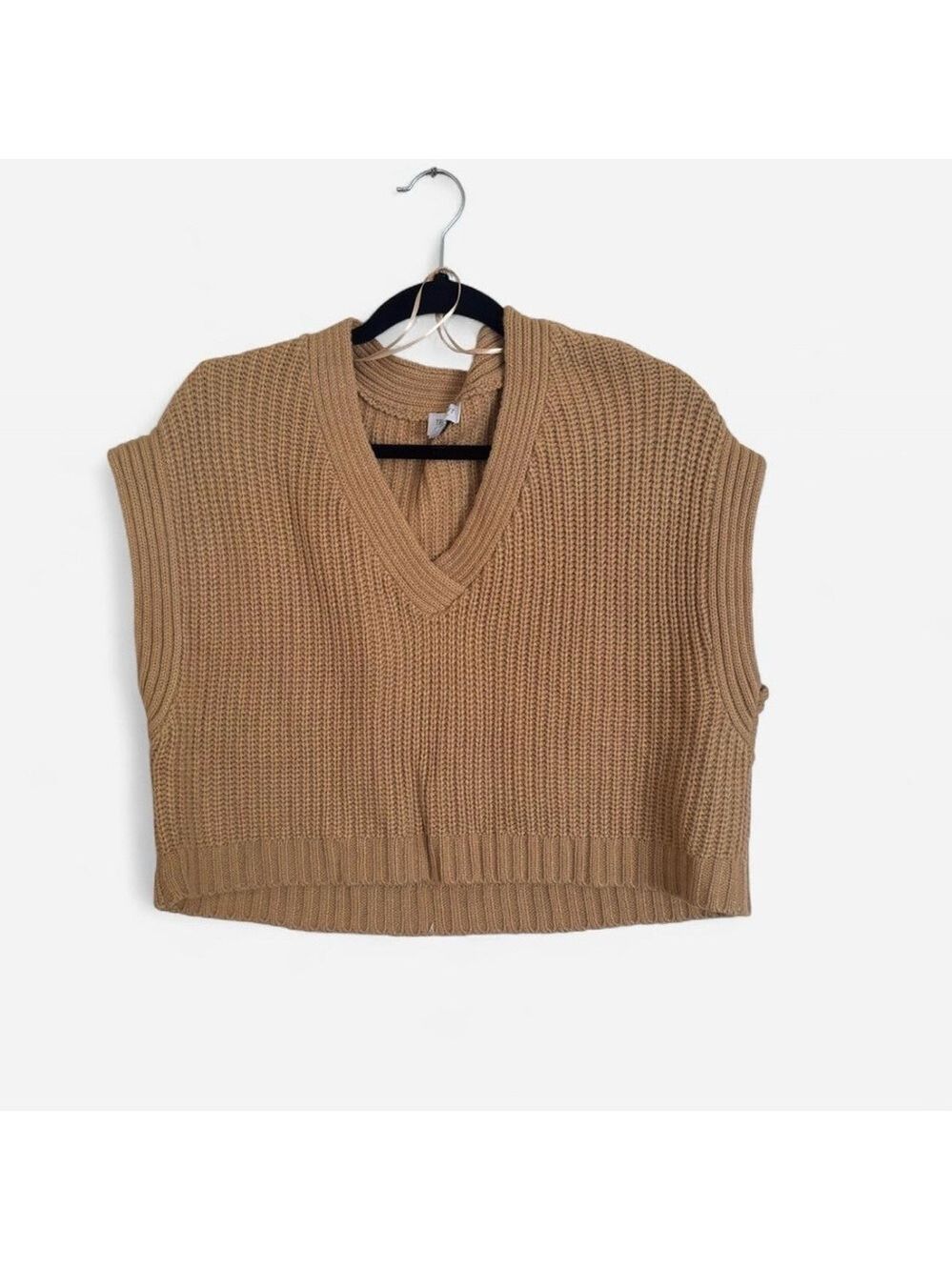Tan V-Neck Knit Sweater Vest
